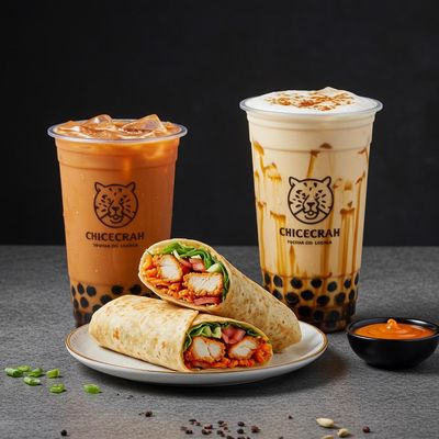 Chicken Wrap + Tiger Brown Sugar Boba Milk Tea